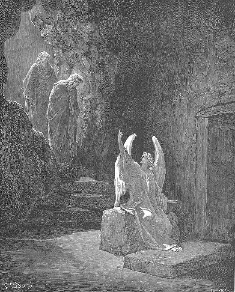 Un înger le vestește femeilor purtătoare de mir despre învierea lui Hristos (Ioan, cap. 20; Matei cap. 28; Marcu,...